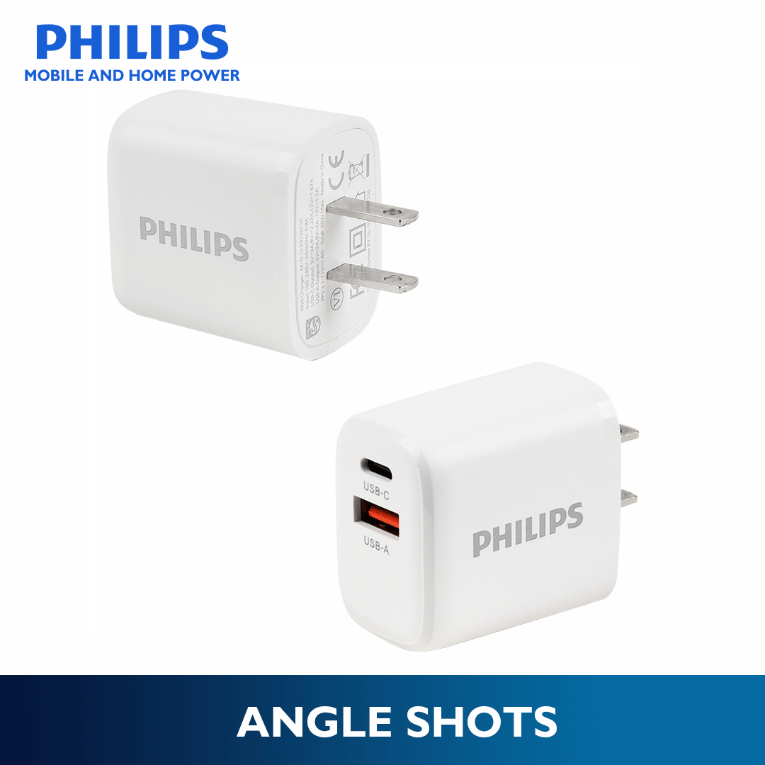 Philips 20Watts Fast Wall Charger with USB-C and USB-A Port Wall Charger with Free Cable