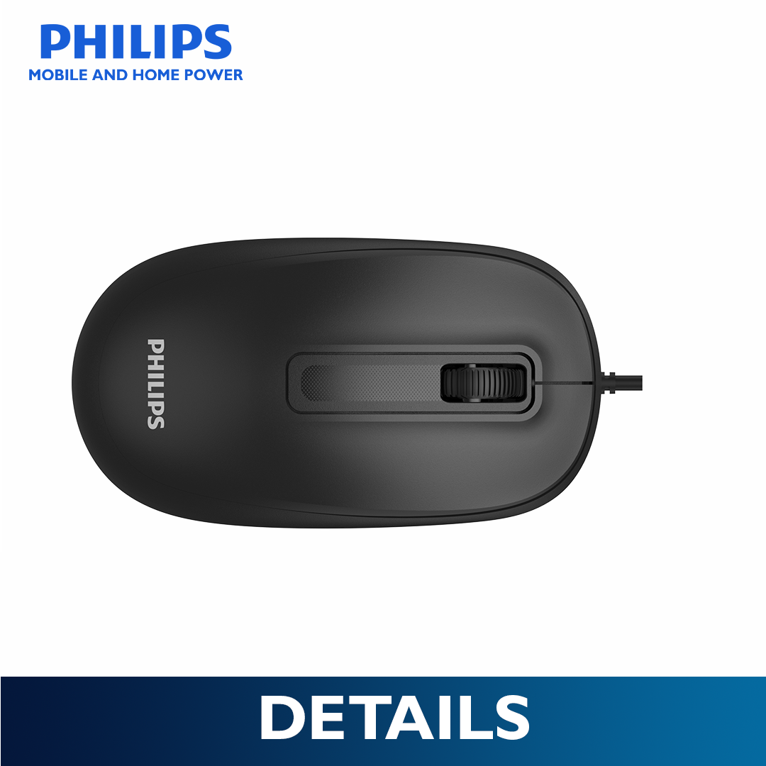Philips Black Wired Mouse 2000 Series1200 DPI, Optical Sensor, Plug & Play USB Mice