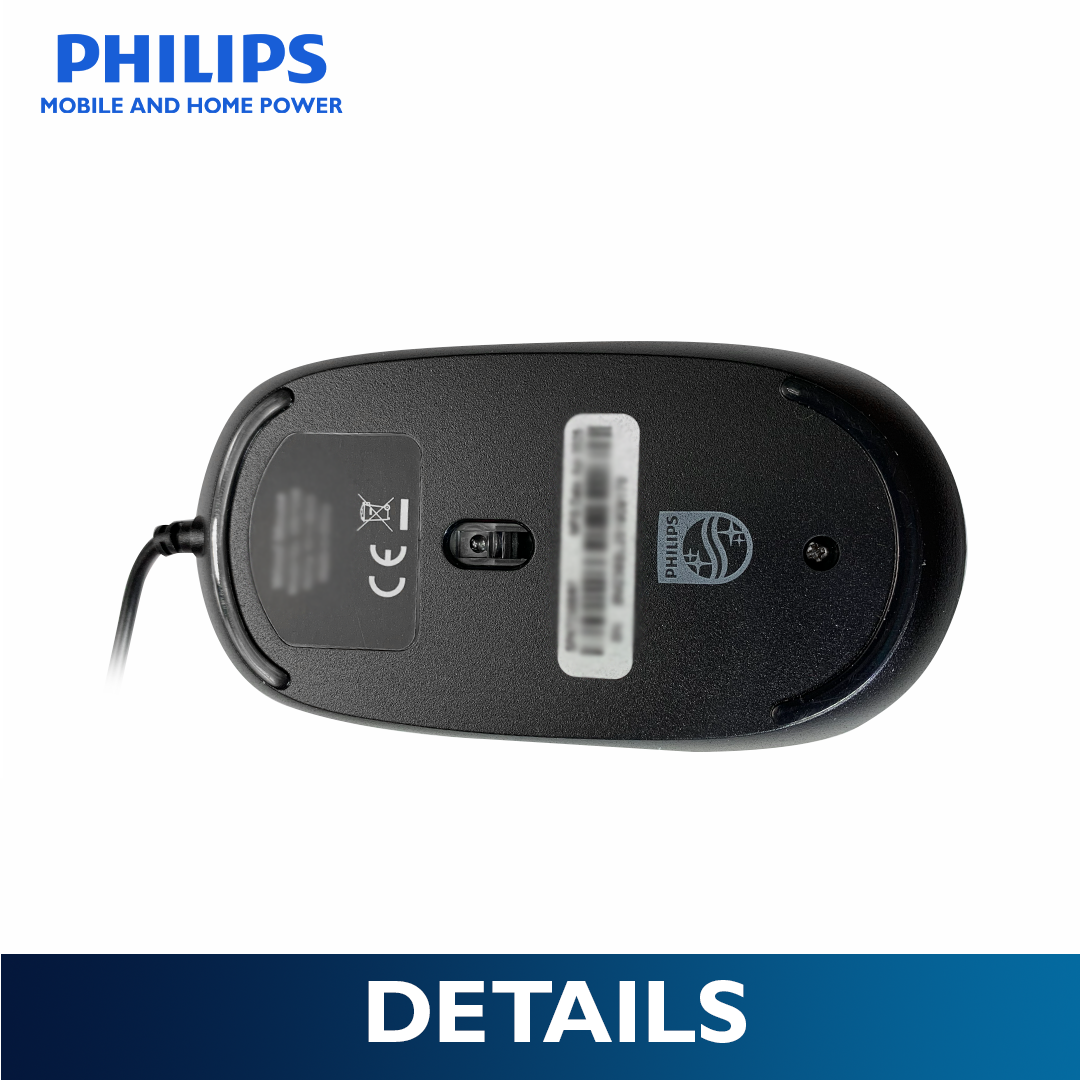 Philips Black Wired Mouse 2000 Series1200 DPI, Optical Sensor, Plug & Play USB Mice