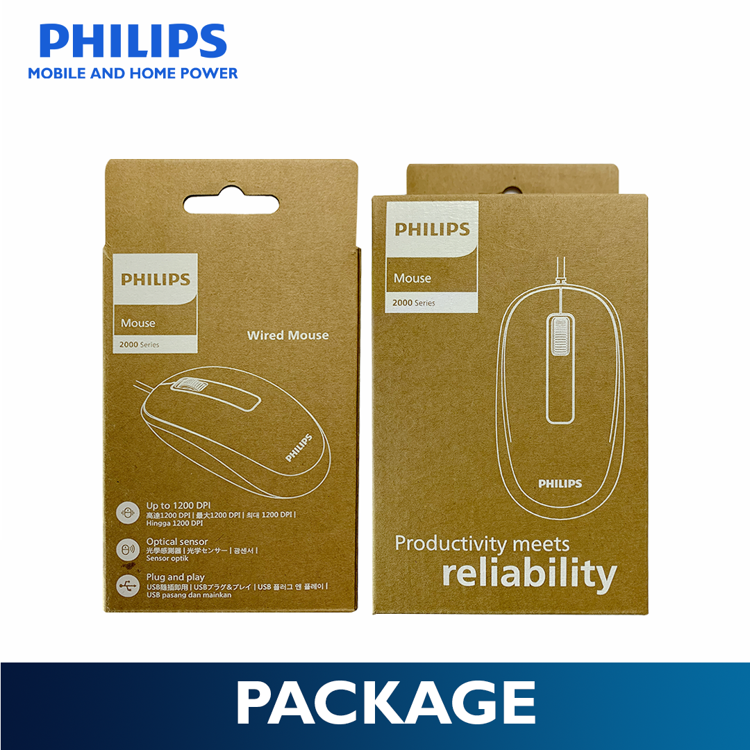 Philips Black Wired Mouse 2000 Series1200 DPI, Optical Sensor, Plug & Play USB Mice