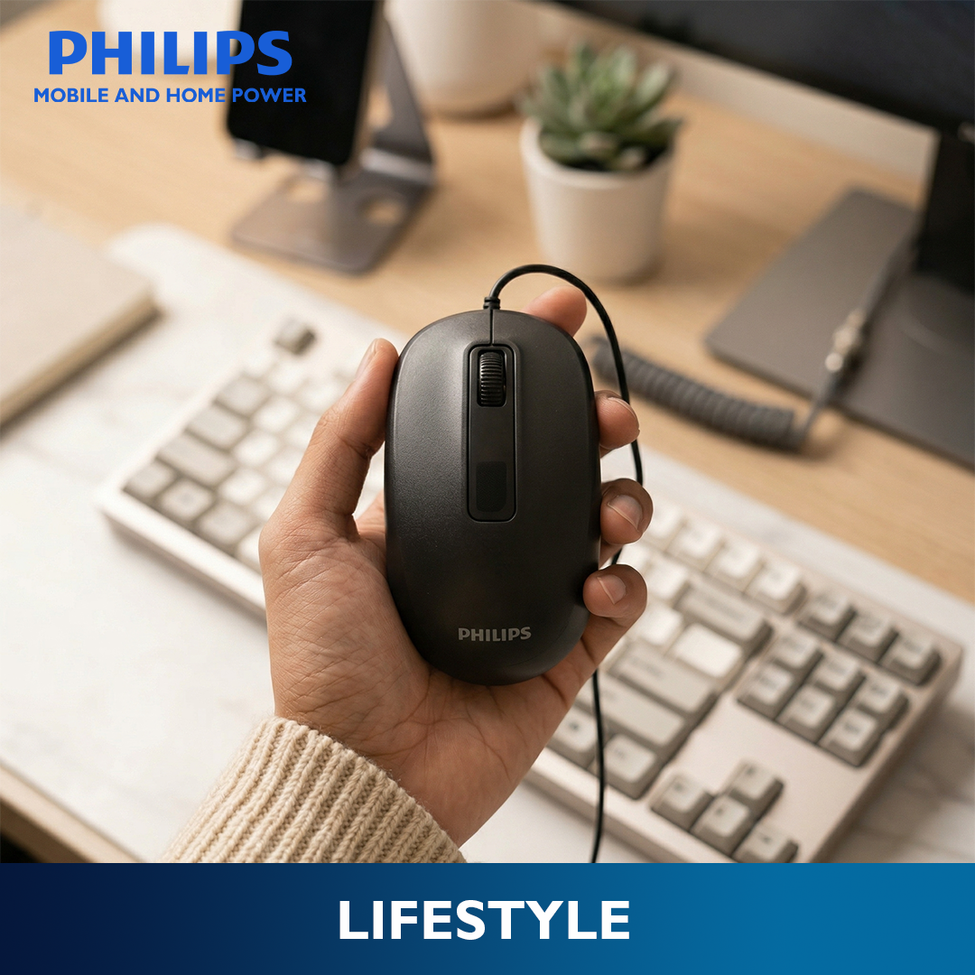 Philips Black Wired Mouse 2000 Series1200 DPI, Optical Sensor, Plug & Play USB Mice