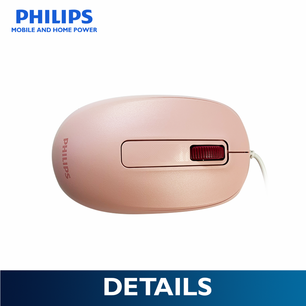 Philips Pink Wired Mouse 2000 Series1200 DPI, Optical Sensor, Plug & Play USB Mice