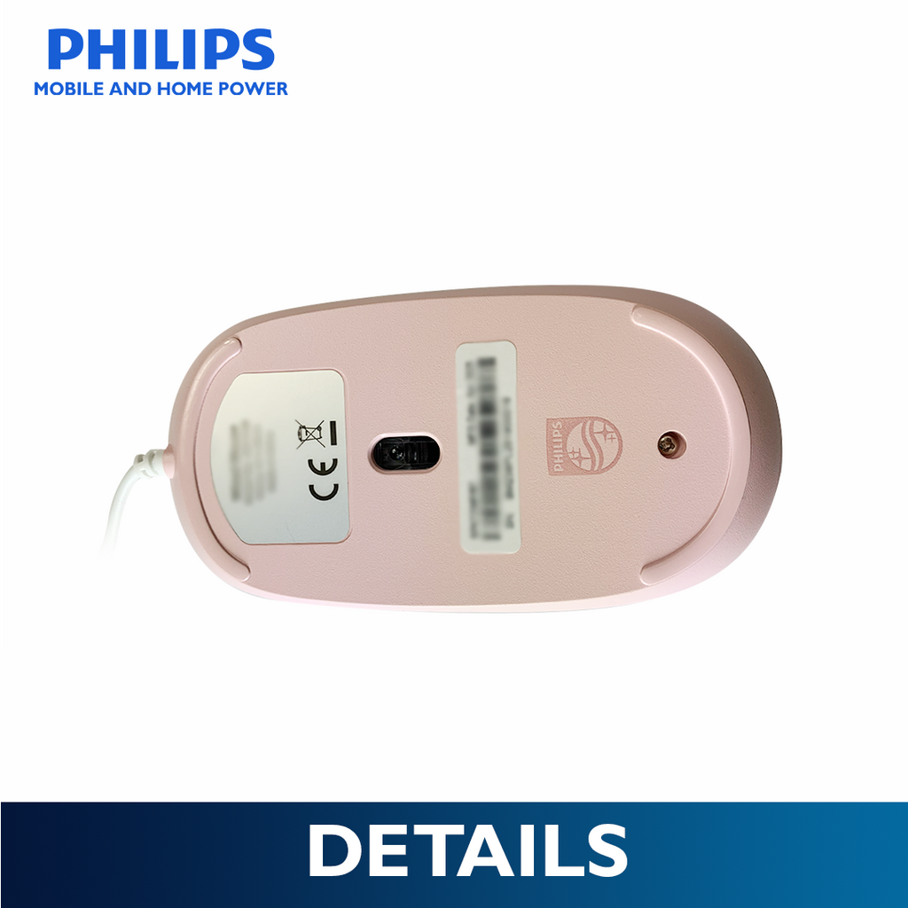 Philips Pink Wired Mouse 2000 Series1200 DPI, Optical Sensor, Plug & Play USB Mice