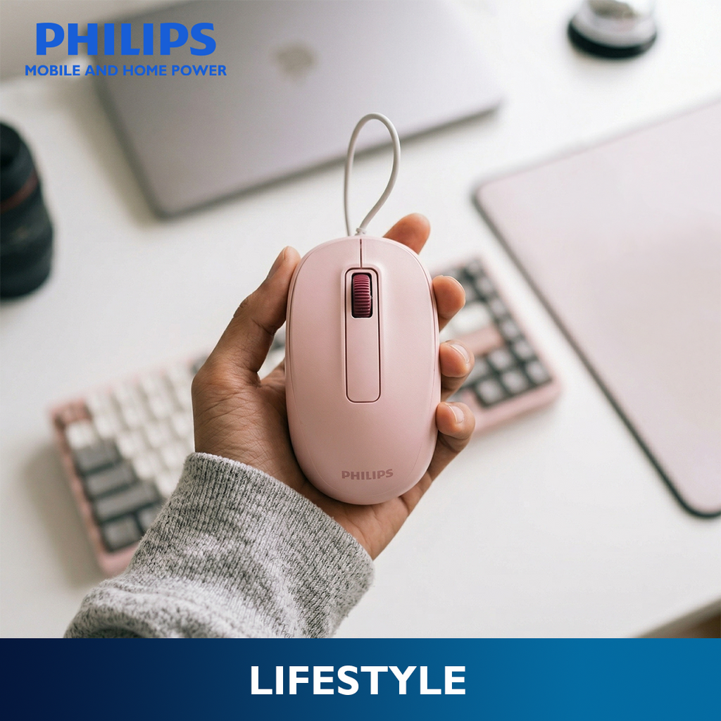 Philips Pink Wired Mouse 2000 Series1200 DPI, Optical Sensor, Plug & Play USB Mice