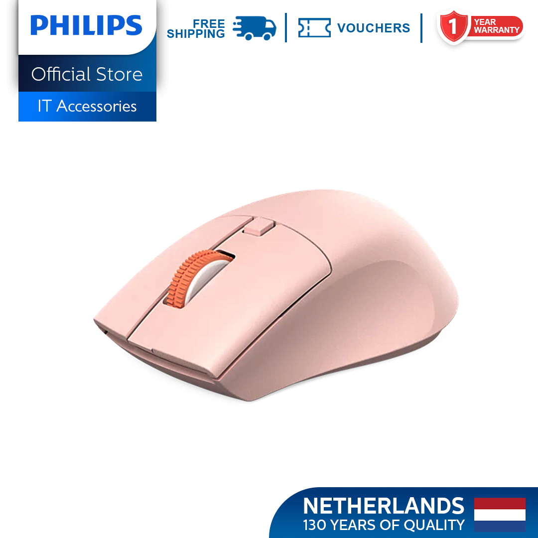 Philips Pink Wireless Mouse 5000 Series Dual Mode 2.4G Bluetooth, Silent Click, 1600 DPI Ergonomic