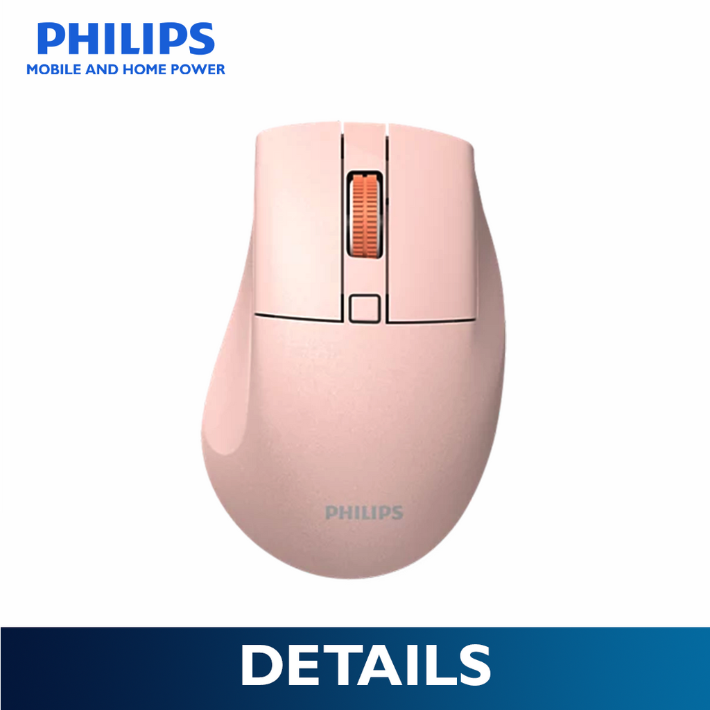 Philips Pink Wireless Mouse 5000 Series Dual Mode 2.4G Bluetooth, Silent Click, 1600 DPI Ergonomic