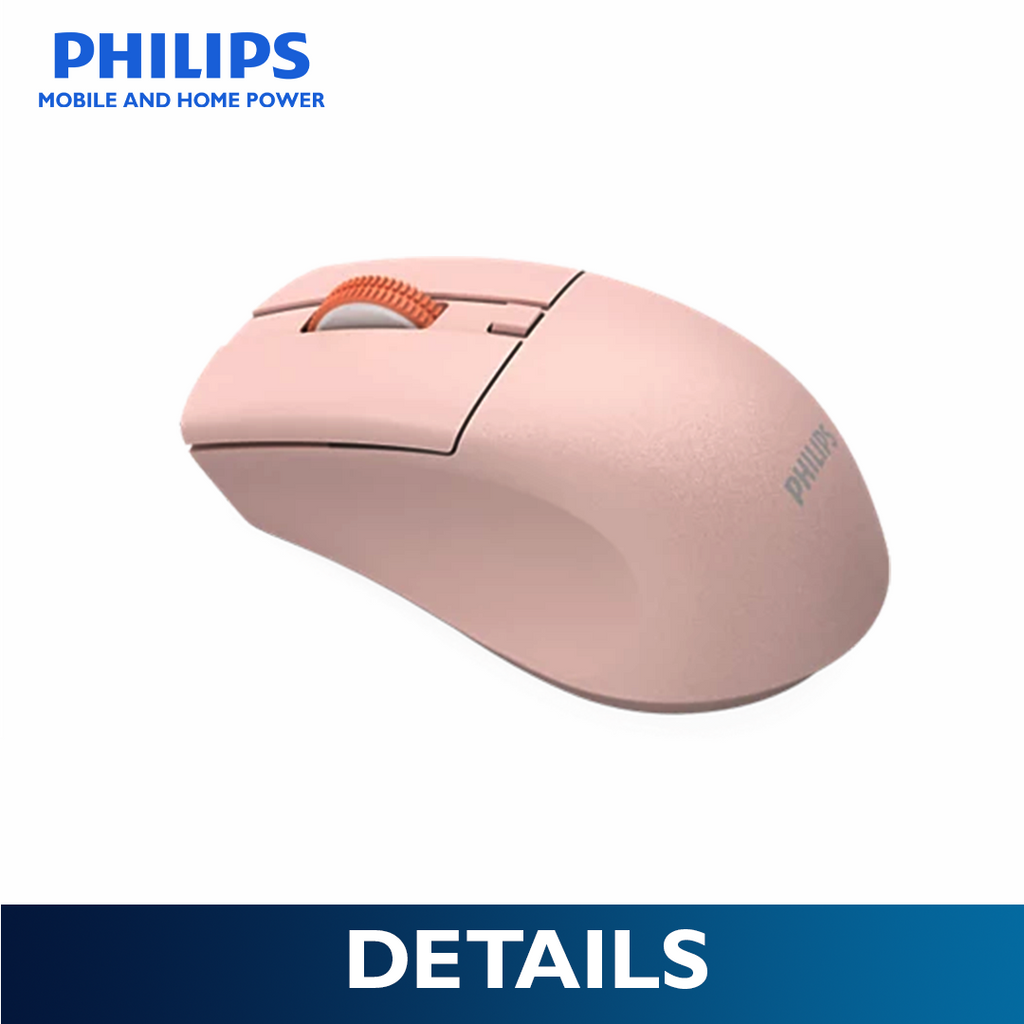 Philips Pink Wireless Mouse 5000 Series Dual Mode 2.4G Bluetooth, Silent Click, 1600 DPI Ergonomic