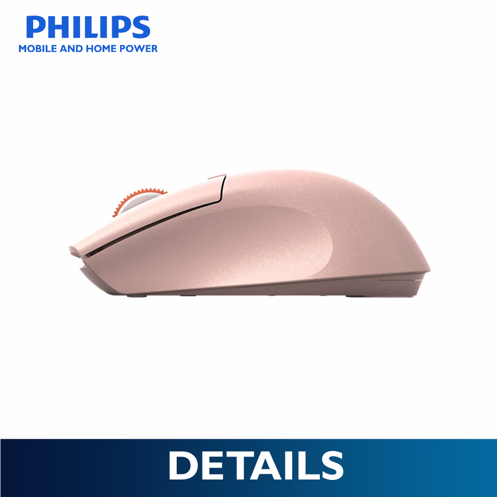 Philips Pink Wireless Mouse 5000 Series Dual Mode 2.4G Bluetooth, Silent Click, 1600 DPI Ergonomic