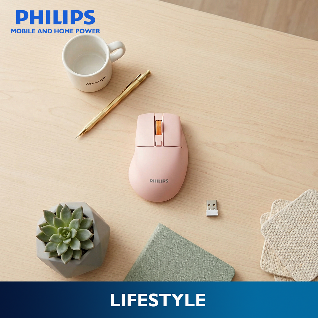 Philips Pink Wireless Mouse 5000 Series Dual Mode 2.4G Bluetooth, Silent Click, 1600 DPI Ergonomic