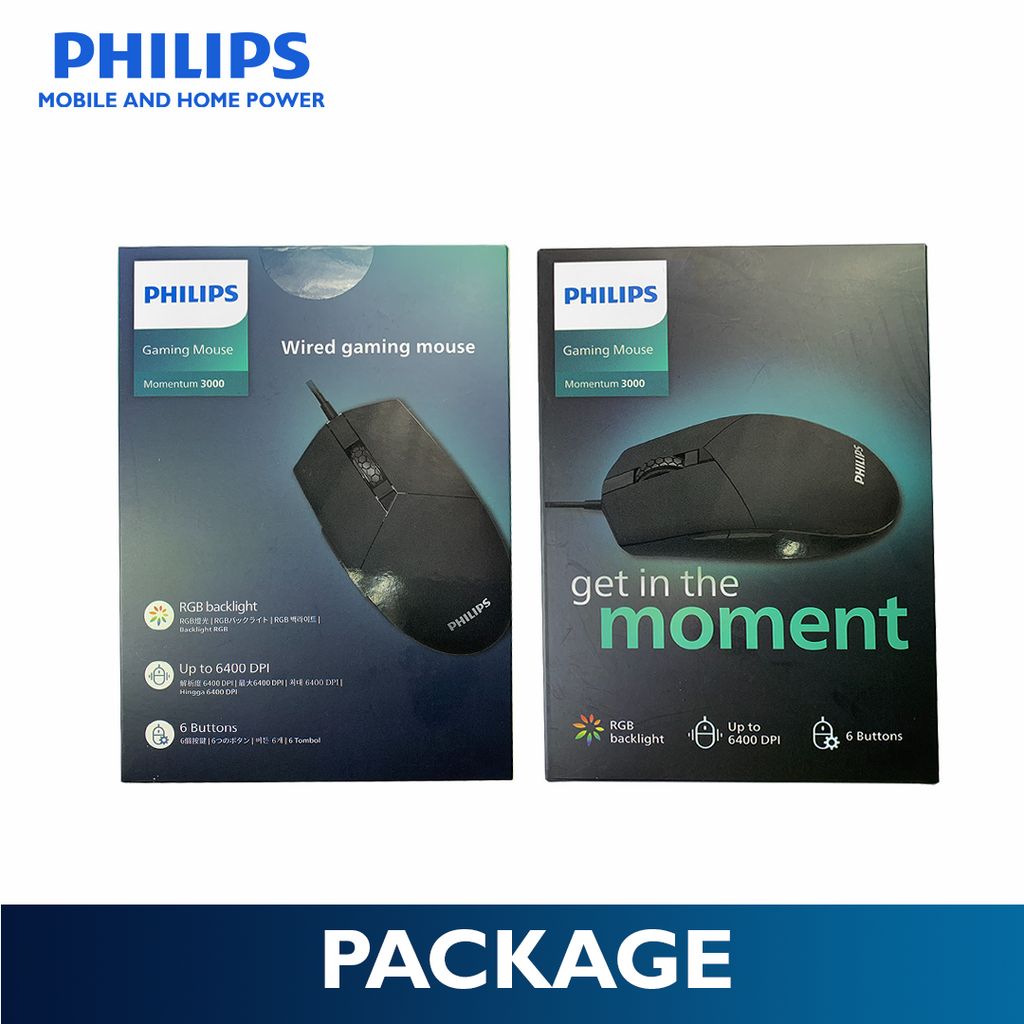 Philips Wired Gaming Mouse Momentum 3000 6400 DPI, RGB Backlight 6 Buttons