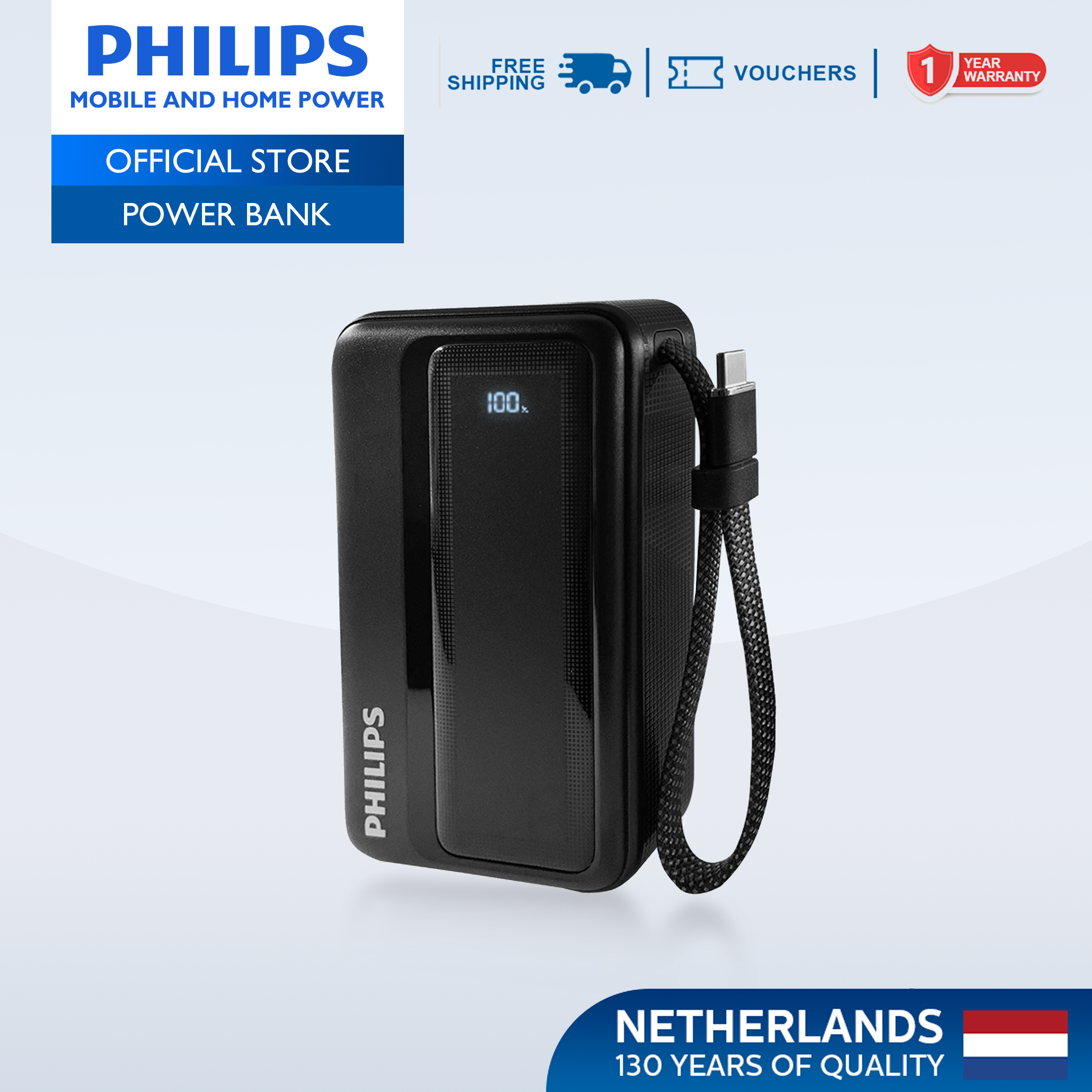 Philips 20000mAh Power Bank 45W Fast Charging PD QC3.0 Fast Charging Built-in USB-C