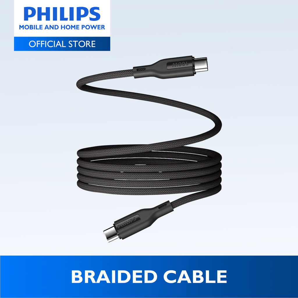 Philips Black PD 100W 1m USB-C to USB-C Magnetic Nylon Braided Cable Fast Charging Cord