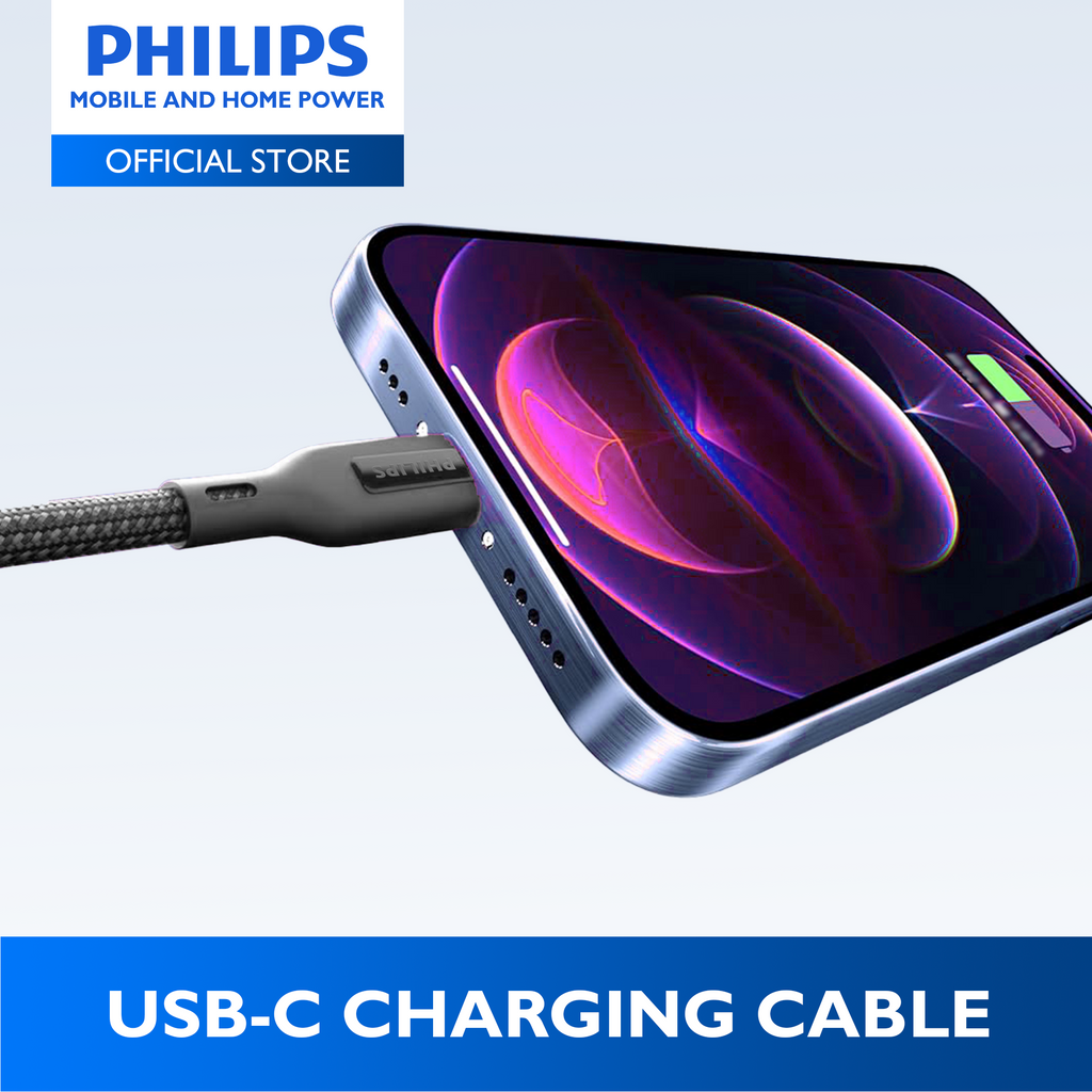Philips Black PD 100W 1m USB-C to USB-C Magnetic Nylon Braided Cable Fast Charging Cord