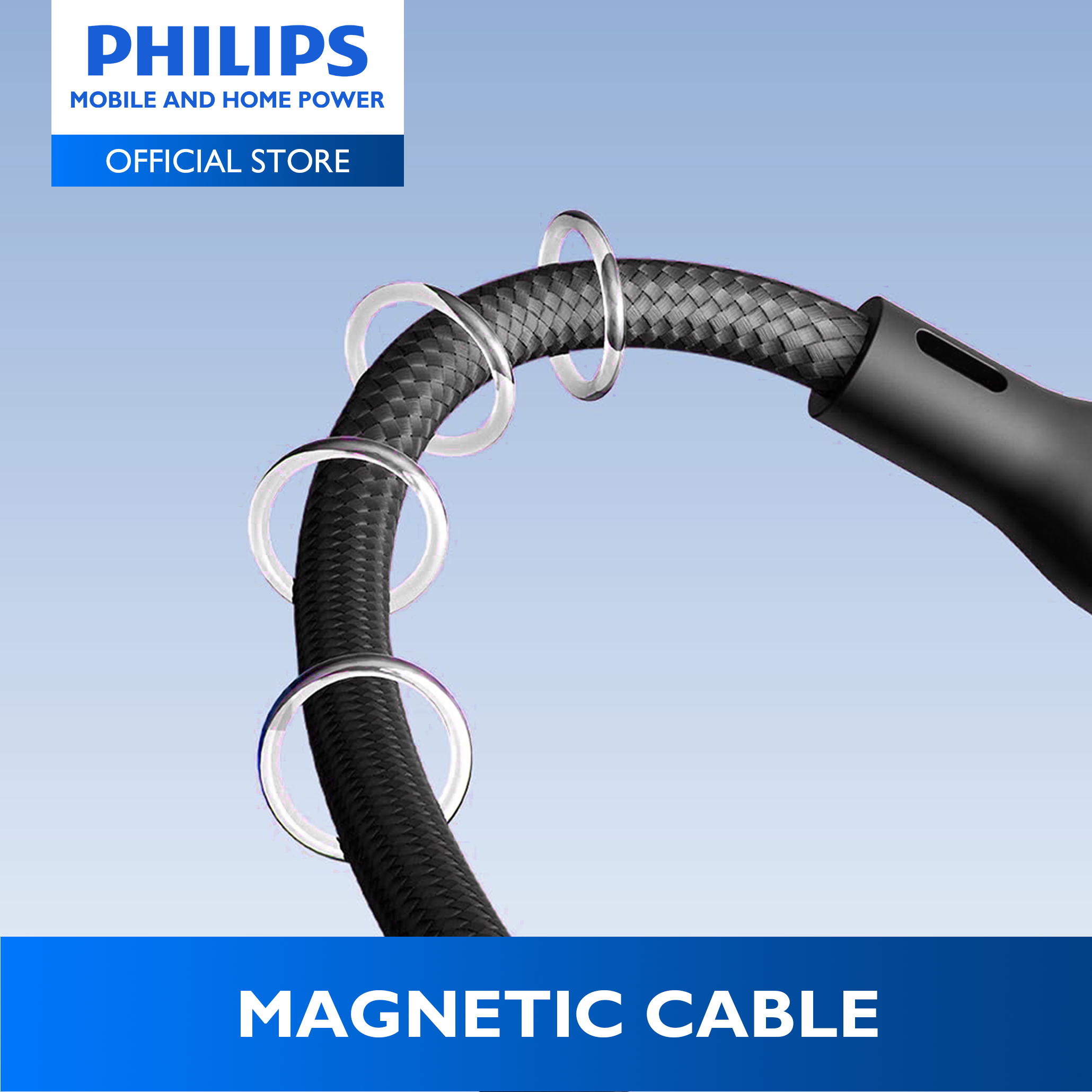 Philips Black PD 100W 1m USB-C to USB-C Magnetic Nylon Braided Cable Fast Charging Cord