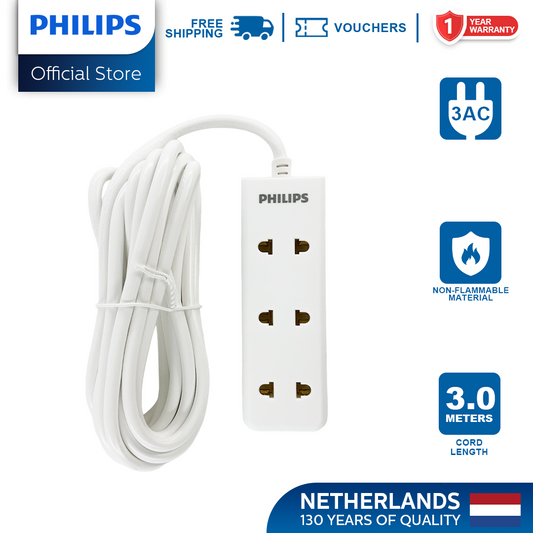 Philips Power Outlet Collection 3 Meters Extension Power strip with USB ports Extension cord for gaming setup Surge protector Heavy-duty extension cord Best power strip for office setup