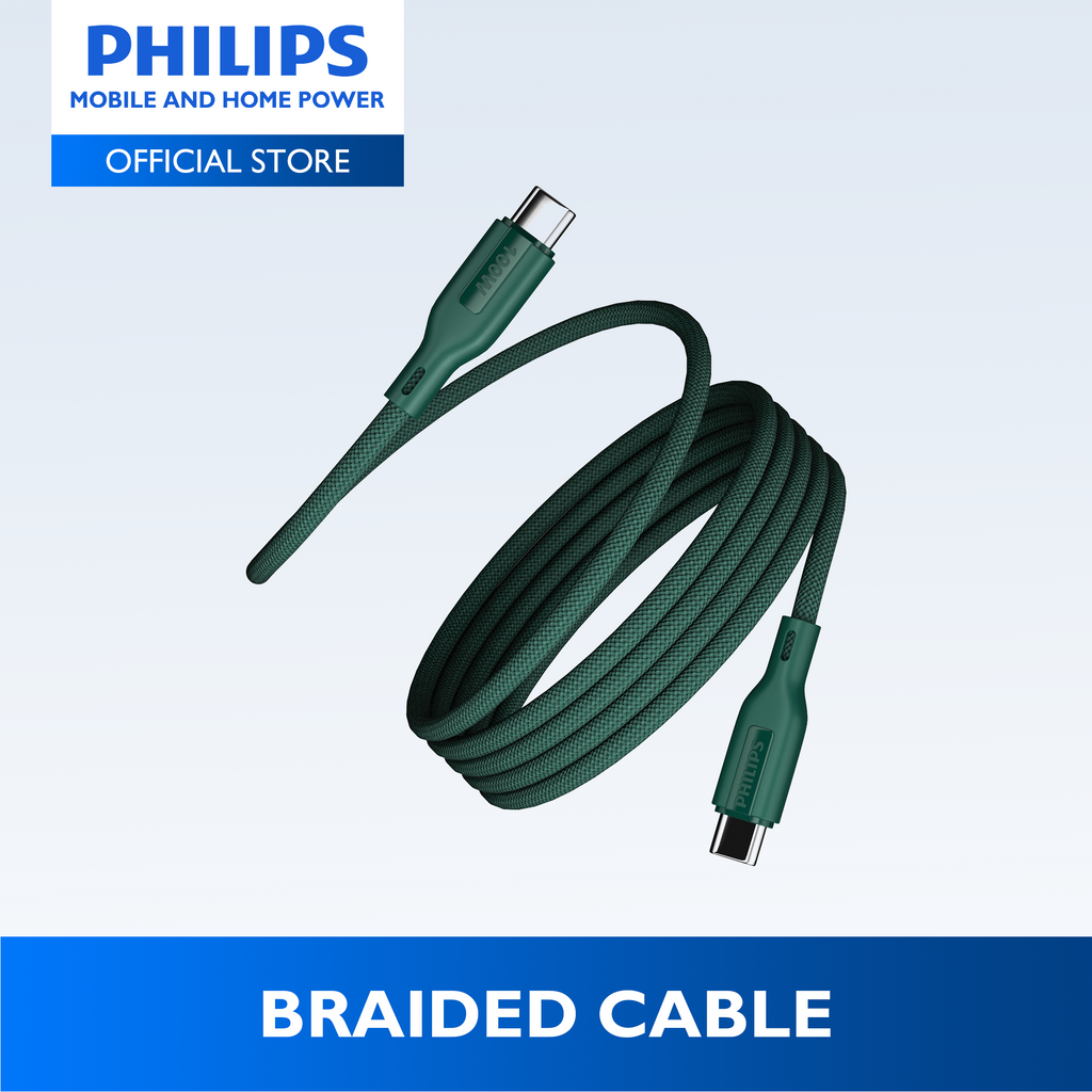 Philips Teal PD 100W 1m USB-C to USB-C Magnetic Nylon Braided Cable Fast Charging Cord