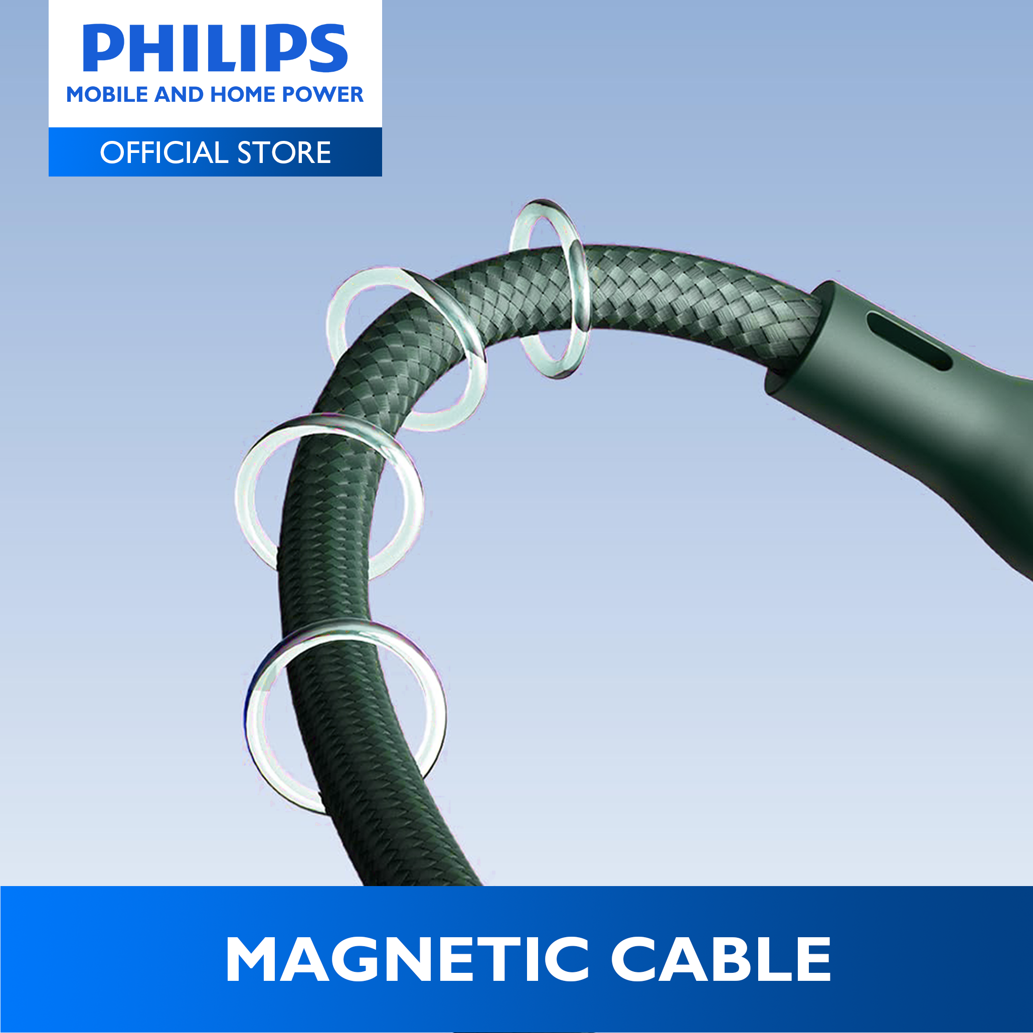 Philips Teal PD 100W 1m USB-C to USB-C Magnetic Nylon Braided Cable Fast Charging Cord