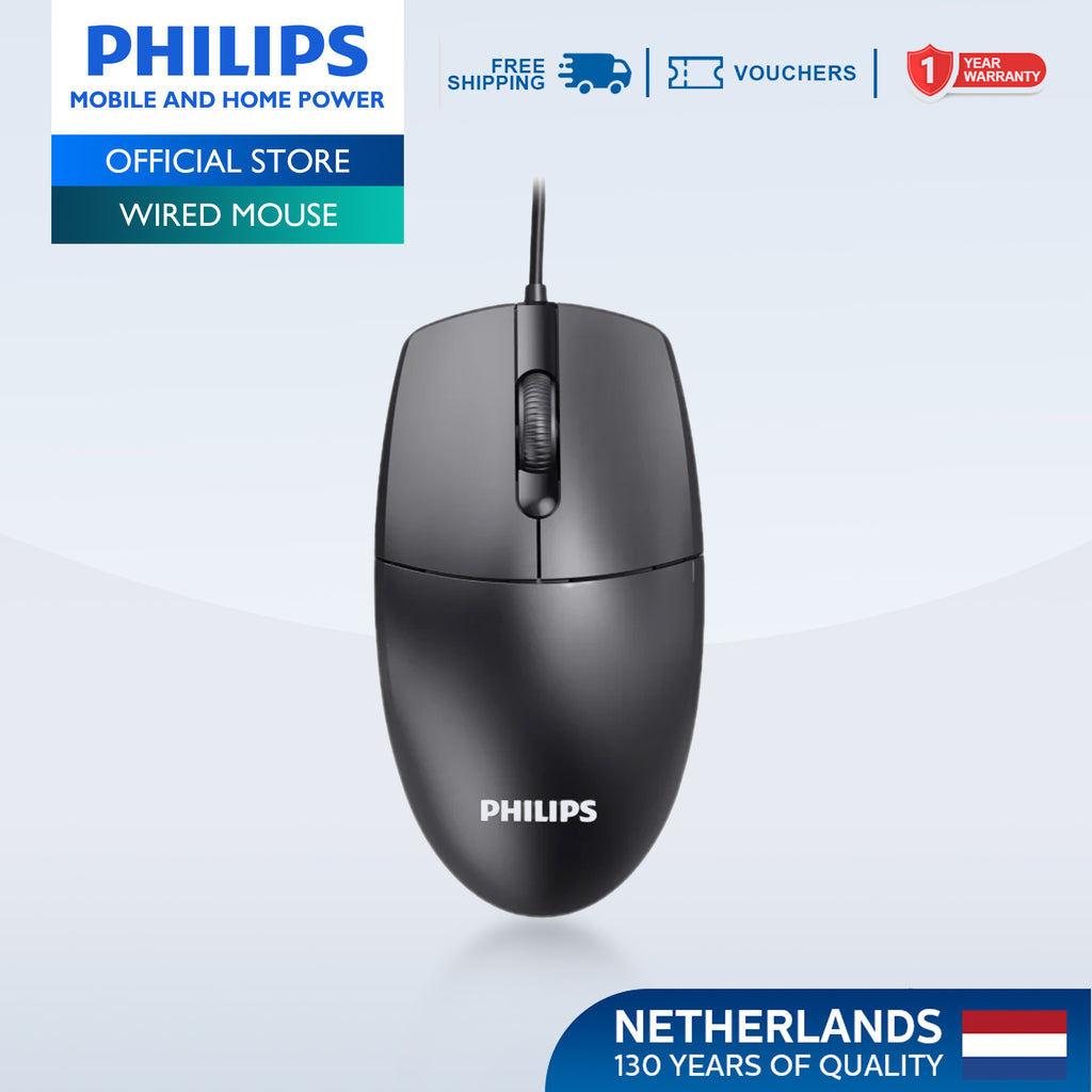Philips Wired Mouse 2000 Series 1200 DPI, Optical Sensor, Plug & Play Office & Home Use