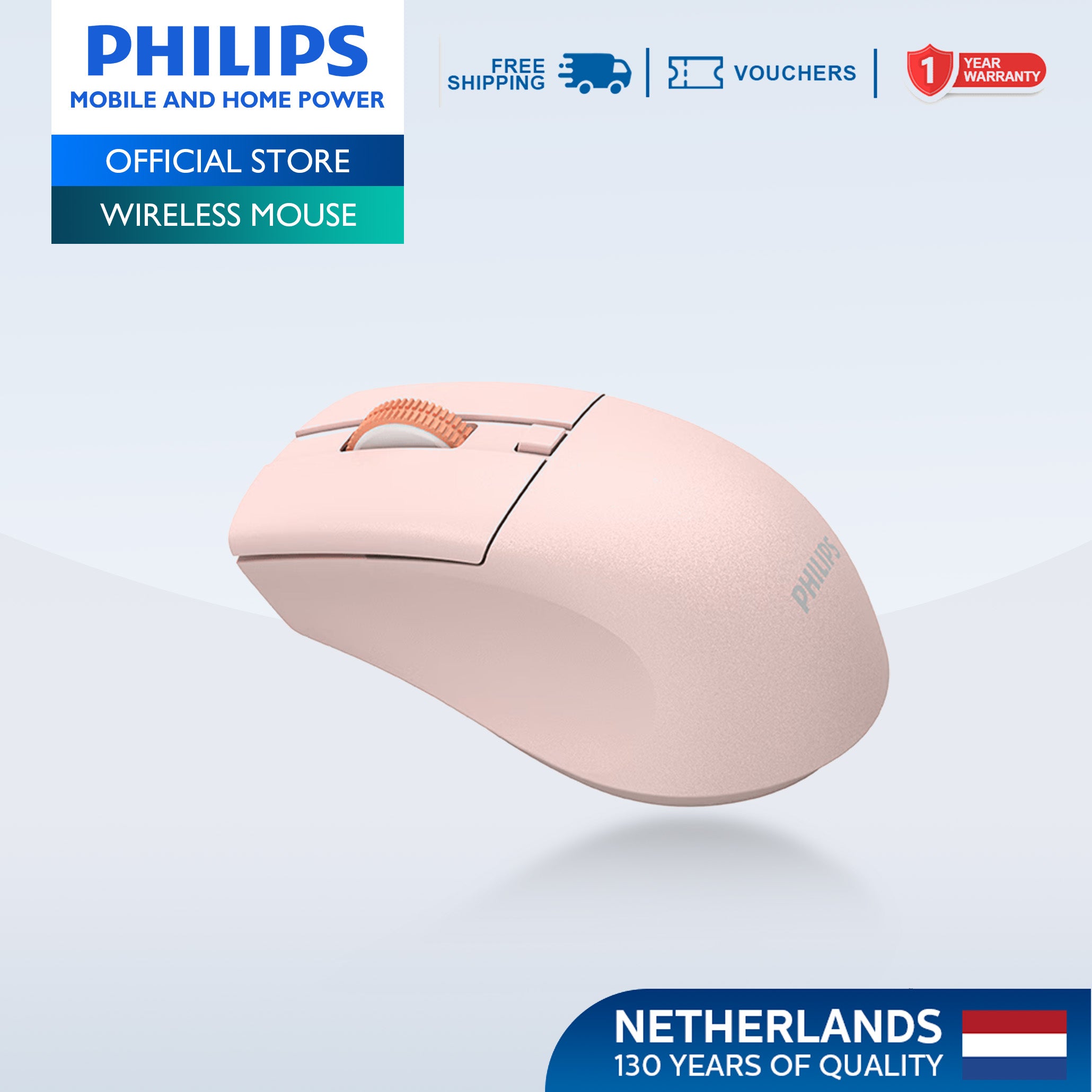 Philips Pink Wireless Mouse 5000 Series Dual Mode 2.4G Bluetooth, Silent Click, 1600 DPI Ergonomic