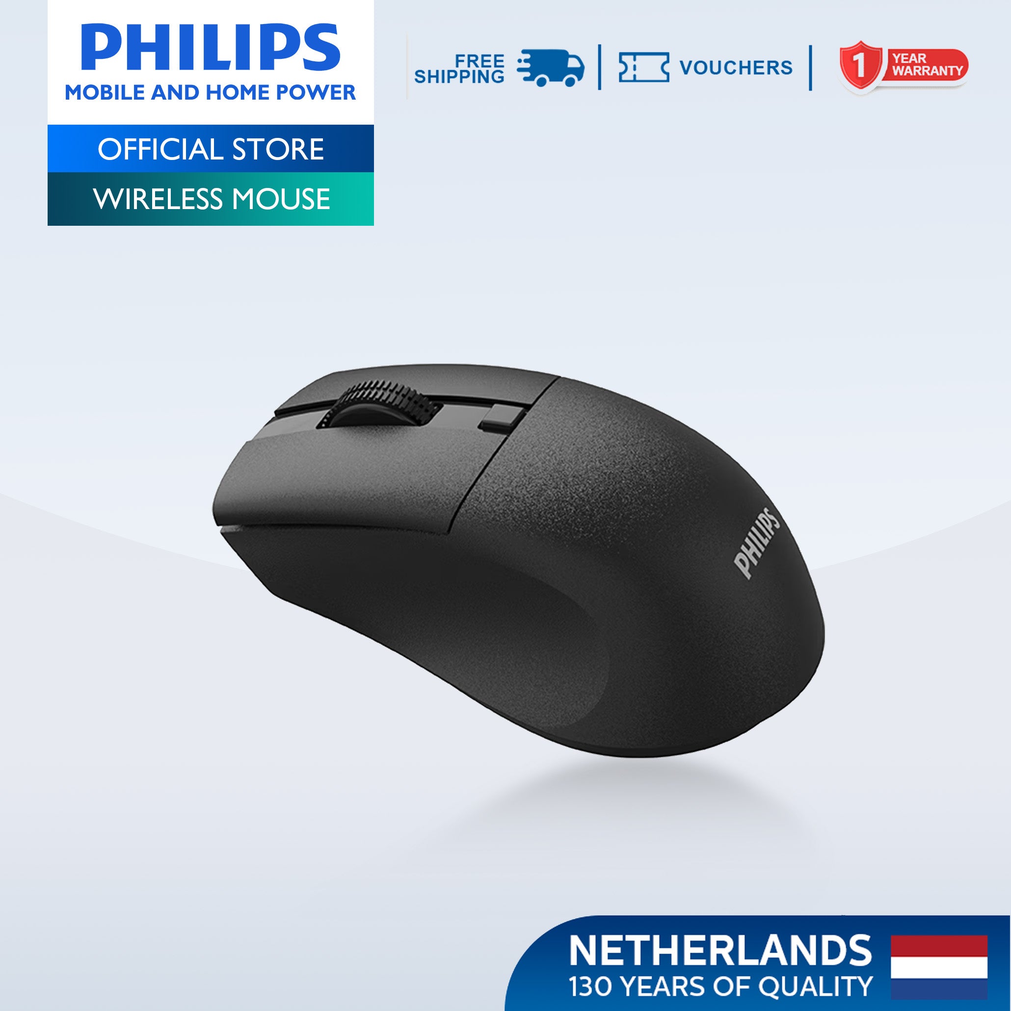 Philips Black Wireless Mouse 5000 Series Dual Mode 2.4G Bluetooth, Silent Click, 1600 DPI Ergonomic