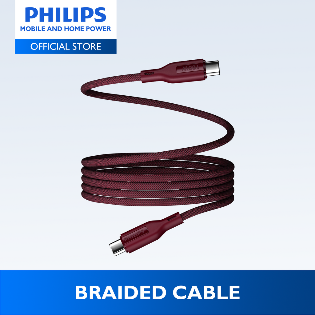 Philips Red PD 100W 1m USB-C to USB-C Magnetic Nylon Braided Cable Fast Charging Cord