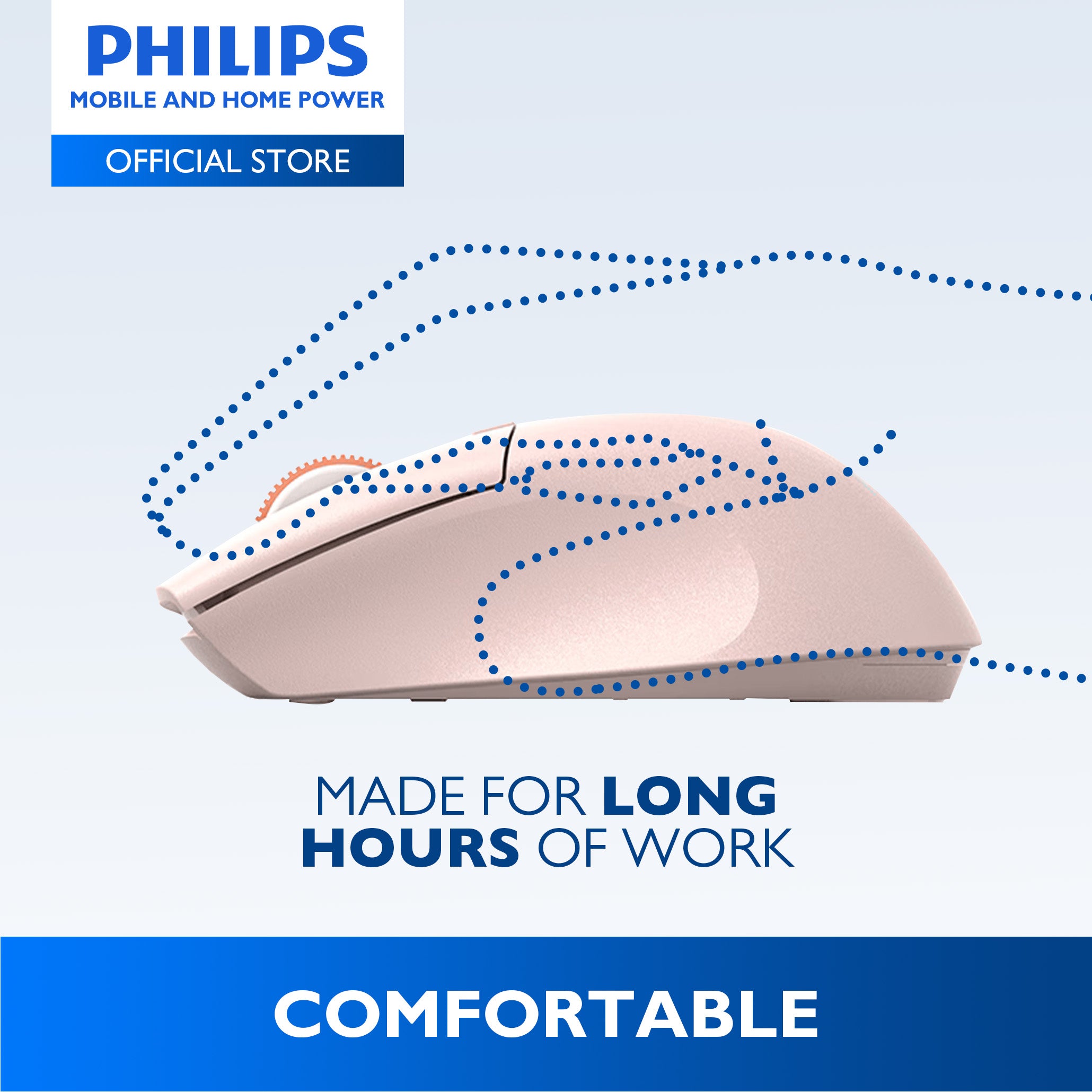 Philips Pink Wireless Mouse 5000 Series Dual Mode 2.4G Bluetooth, Silent Click, 1600 DPI Ergonomic