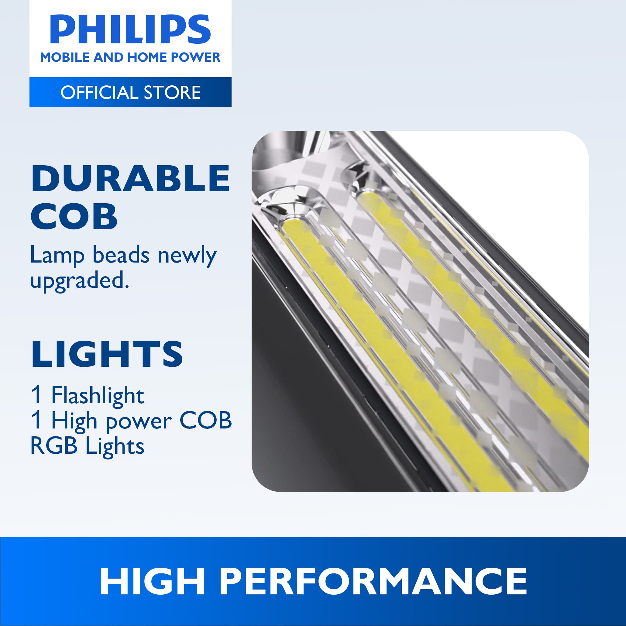 Philips Rechargeable Portable Flashlight Multiple Modes Up to 300mins Light with RGB High Lumen 10W 4000mAh 5-20hrs Camping Flashlight Emergency Light