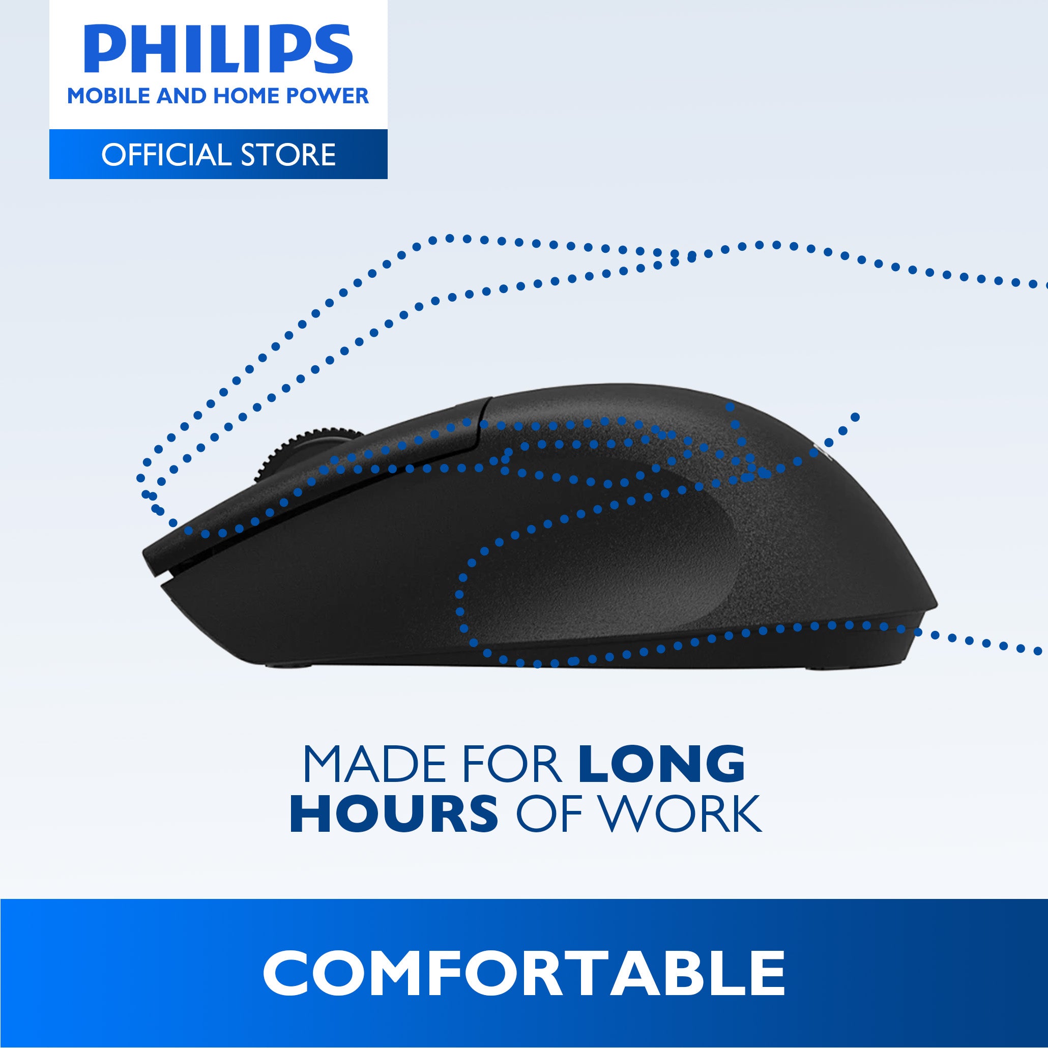 Philips Black Wireless Mouse 5000 Series Dual Mode 2.4G Bluetooth, Silent Click, 1600 DPI Ergonomic