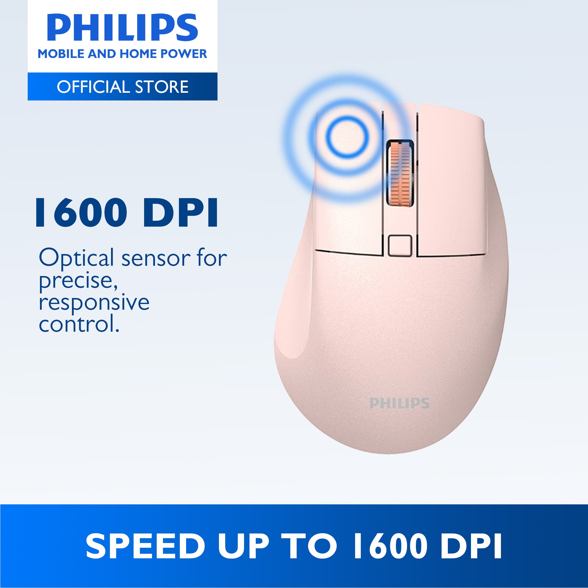 Philips Pink Wireless Mouse 5000 Series Dual Mode 2.4G Bluetooth, Silent Click, 1600 DPI Ergonomic