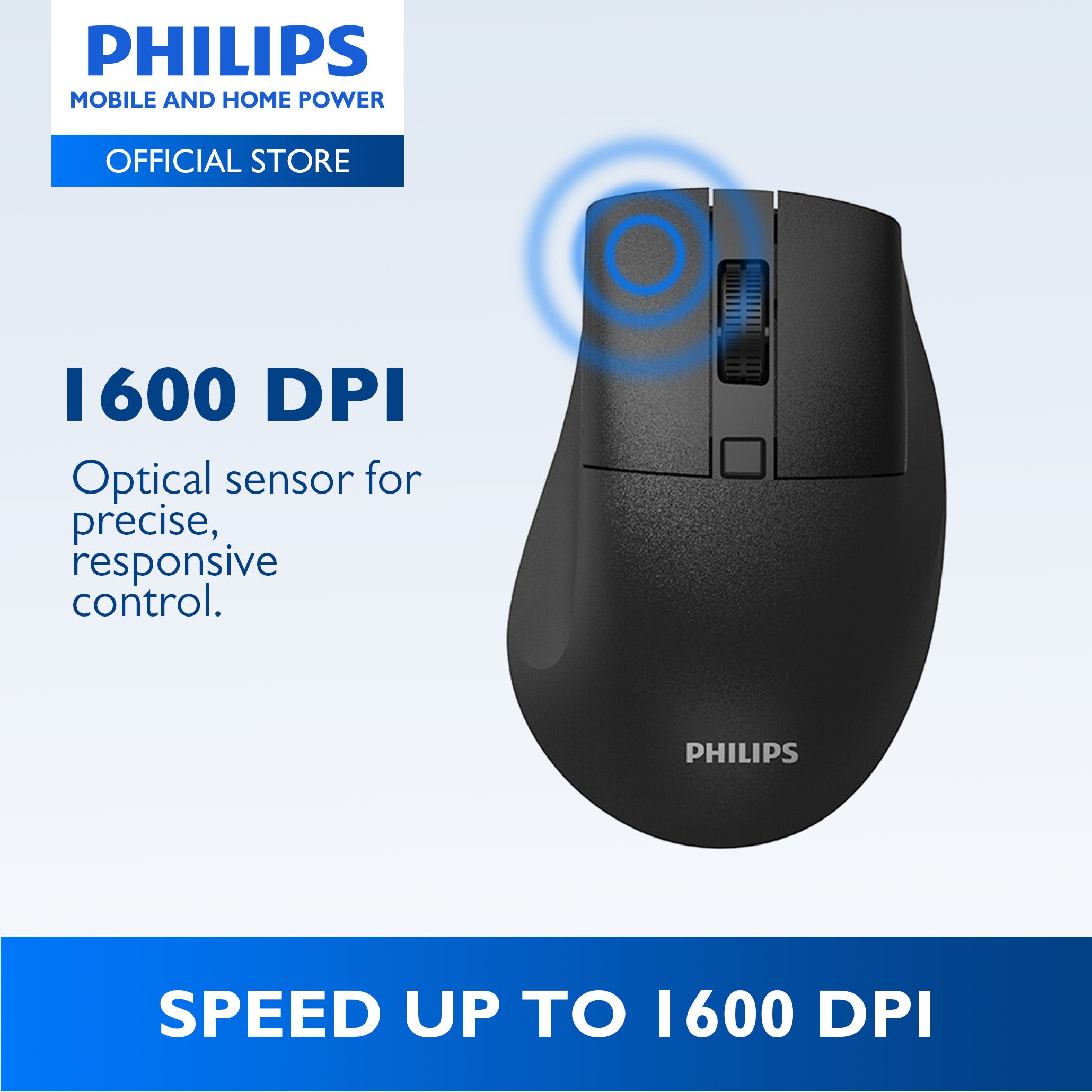 Philips Black Wireless Mouse 5000 Series Dual Mode 2.4G Bluetooth, Silent Click, 1600 DPI Ergonomic
