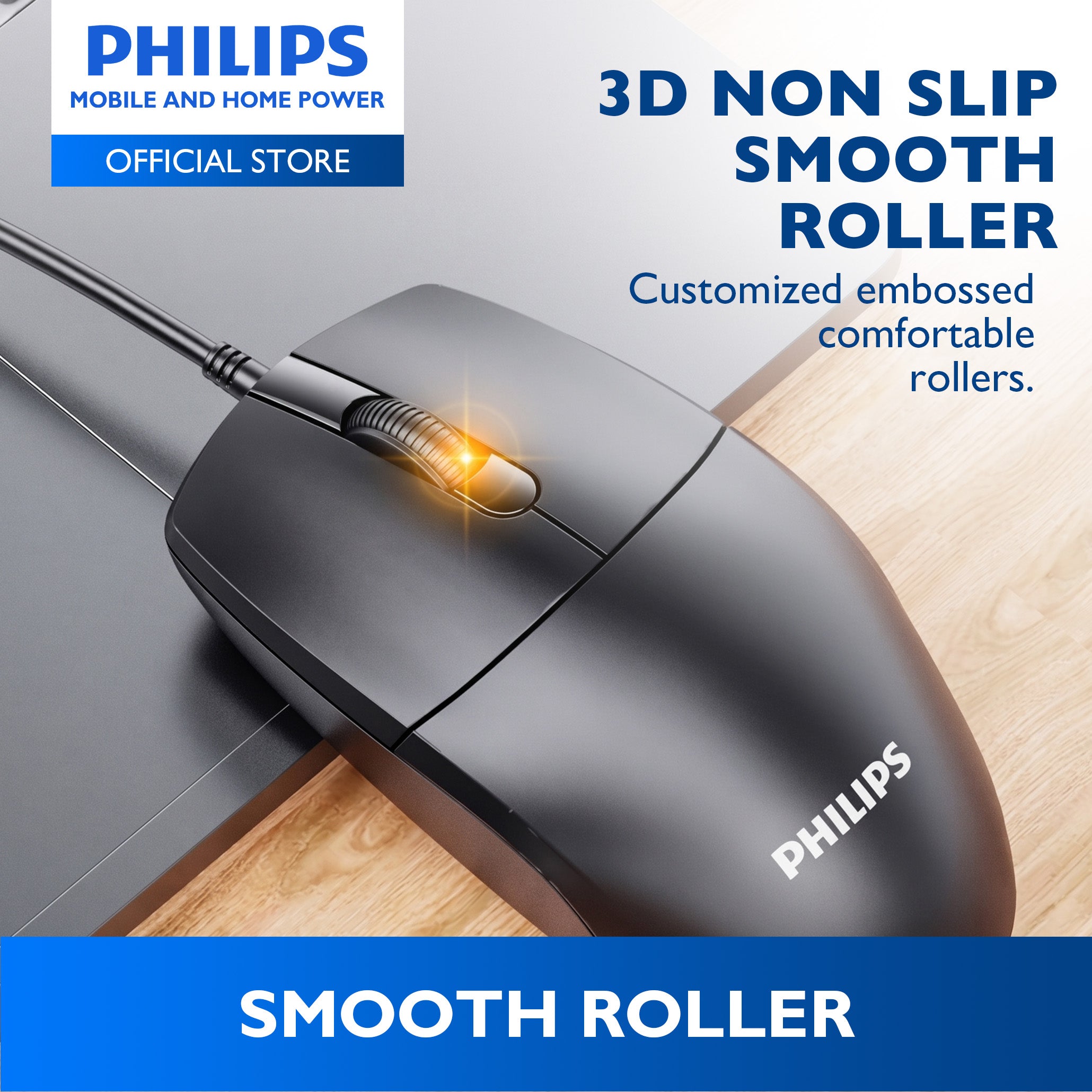 Philips Wired Mouse 2000 Series 1200 DPI, Optical Sensor, Plug & Play Office & Home Use