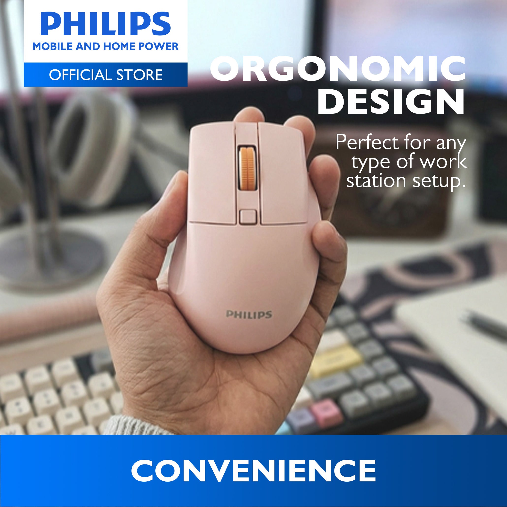 Philips Pink Wireless Mouse 5000 Series Dual Mode 2.4G Bluetooth, Silent Click, 1600 DPI Ergonomic