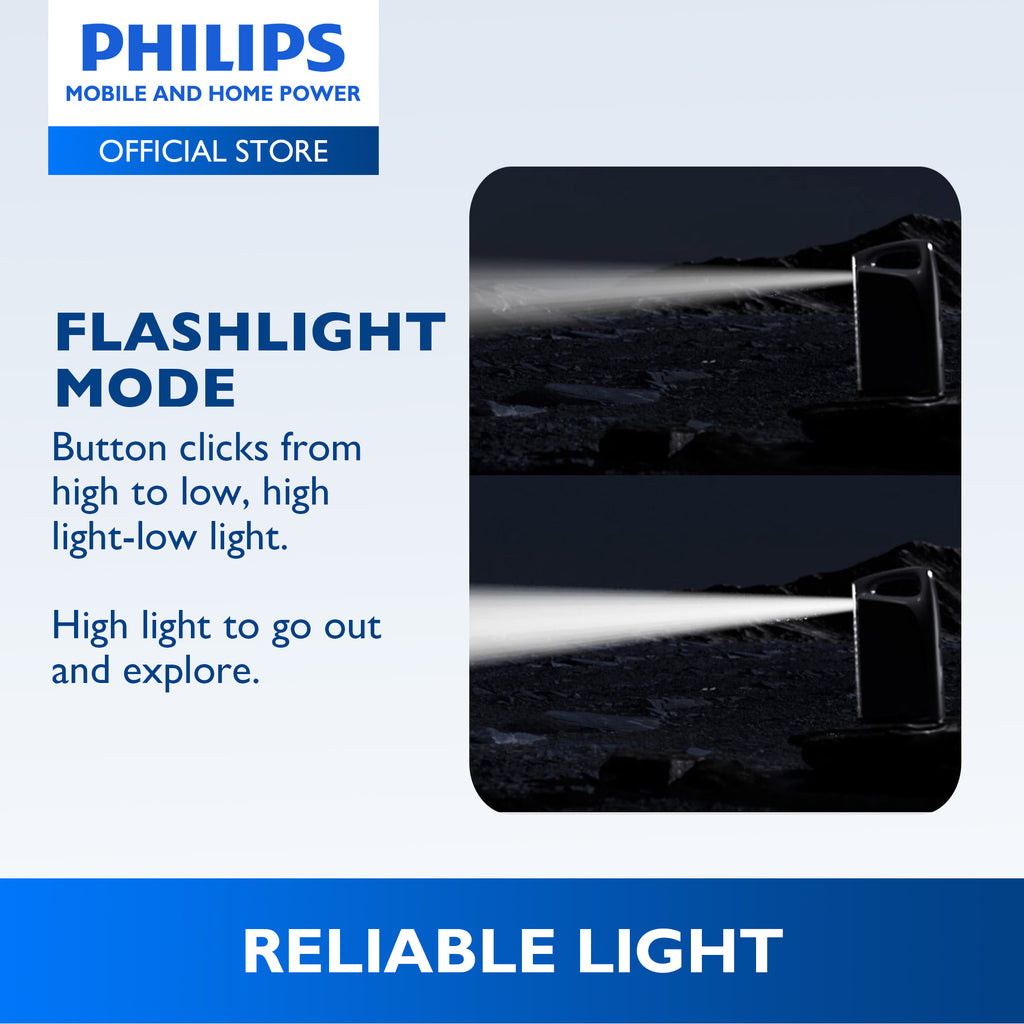 Philips Rechargeable Portable Flashlight Multiple Modes Up to 300mins Light with RGB High Lumen 10W 4000mAh 5-20hrs Camping Flashlight Emergency Light