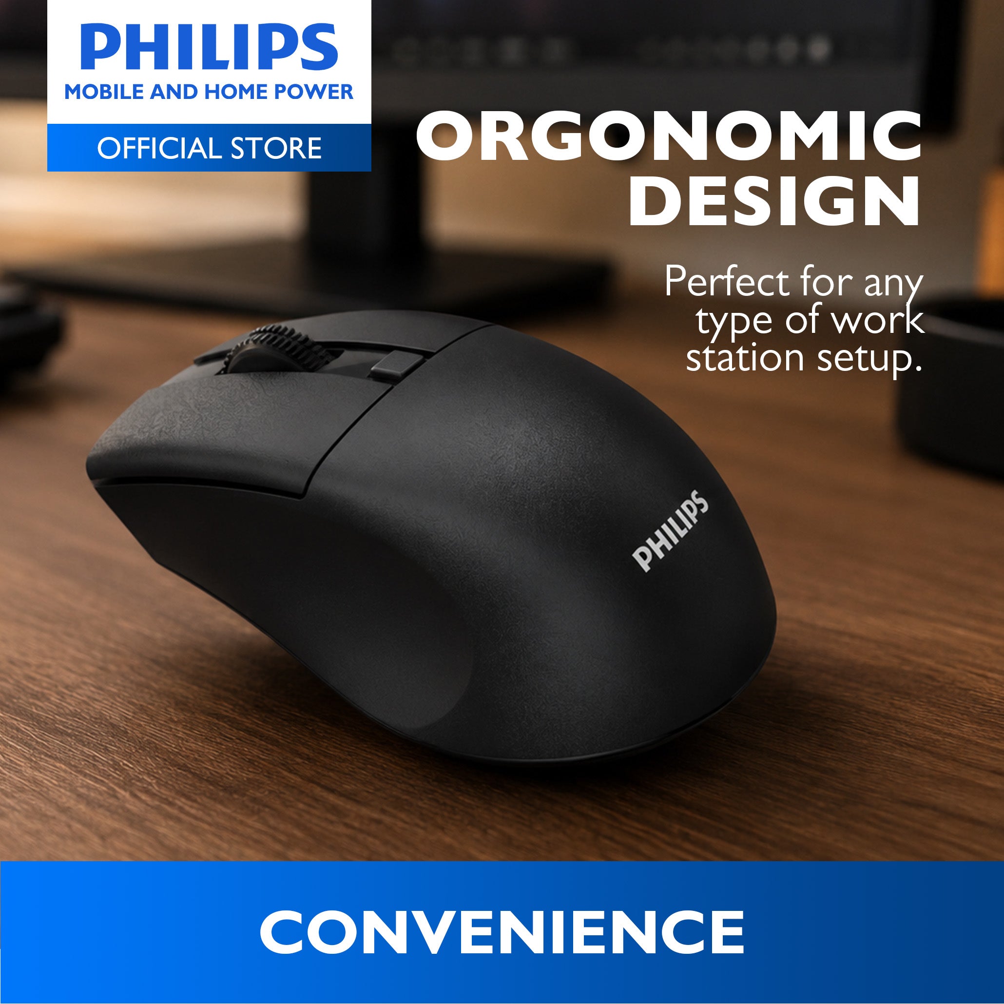 Philips Black Wireless Mouse 5000 Series Dual Mode 2.4G Bluetooth, Silent Click, 1600 DPI Ergonomic