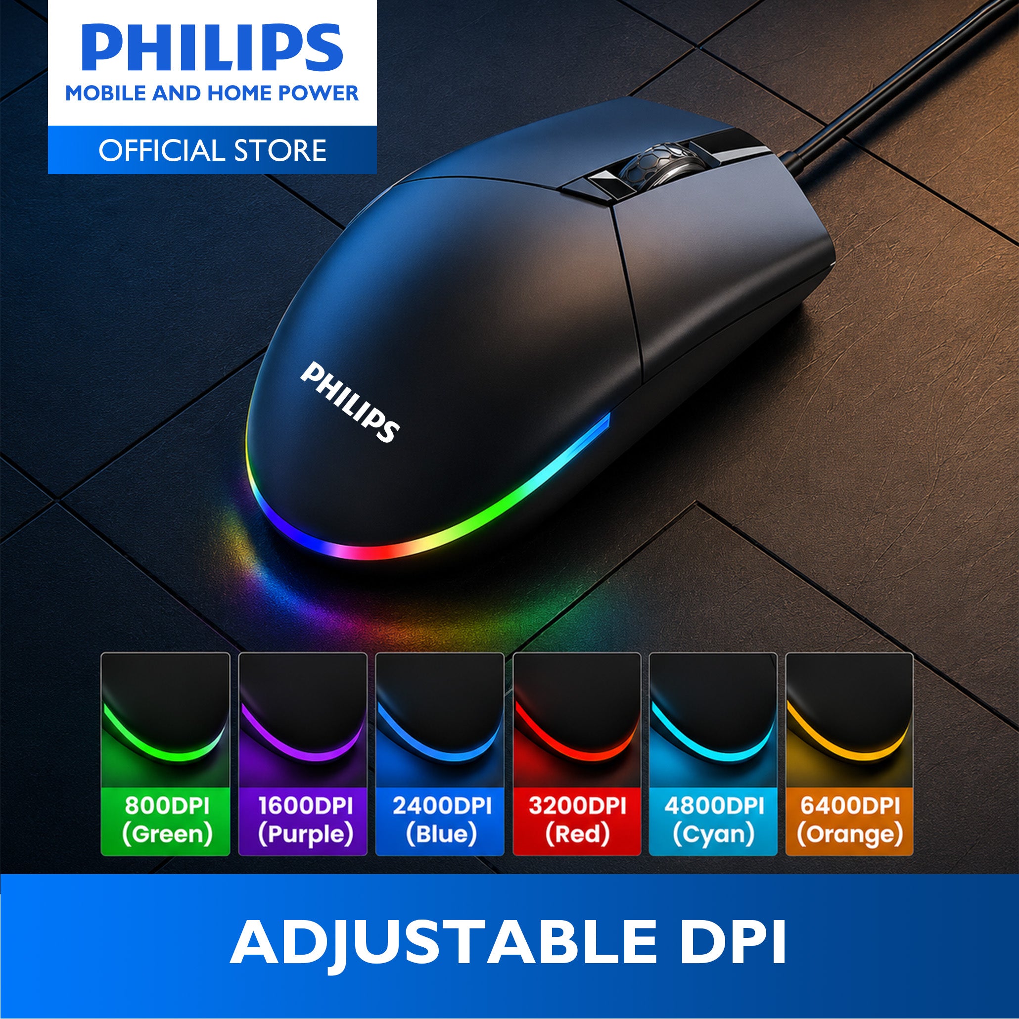 Philips Wired Gaming Mouse Momentum 3000 6400 DPI, RGB Backlight 6 Buttons