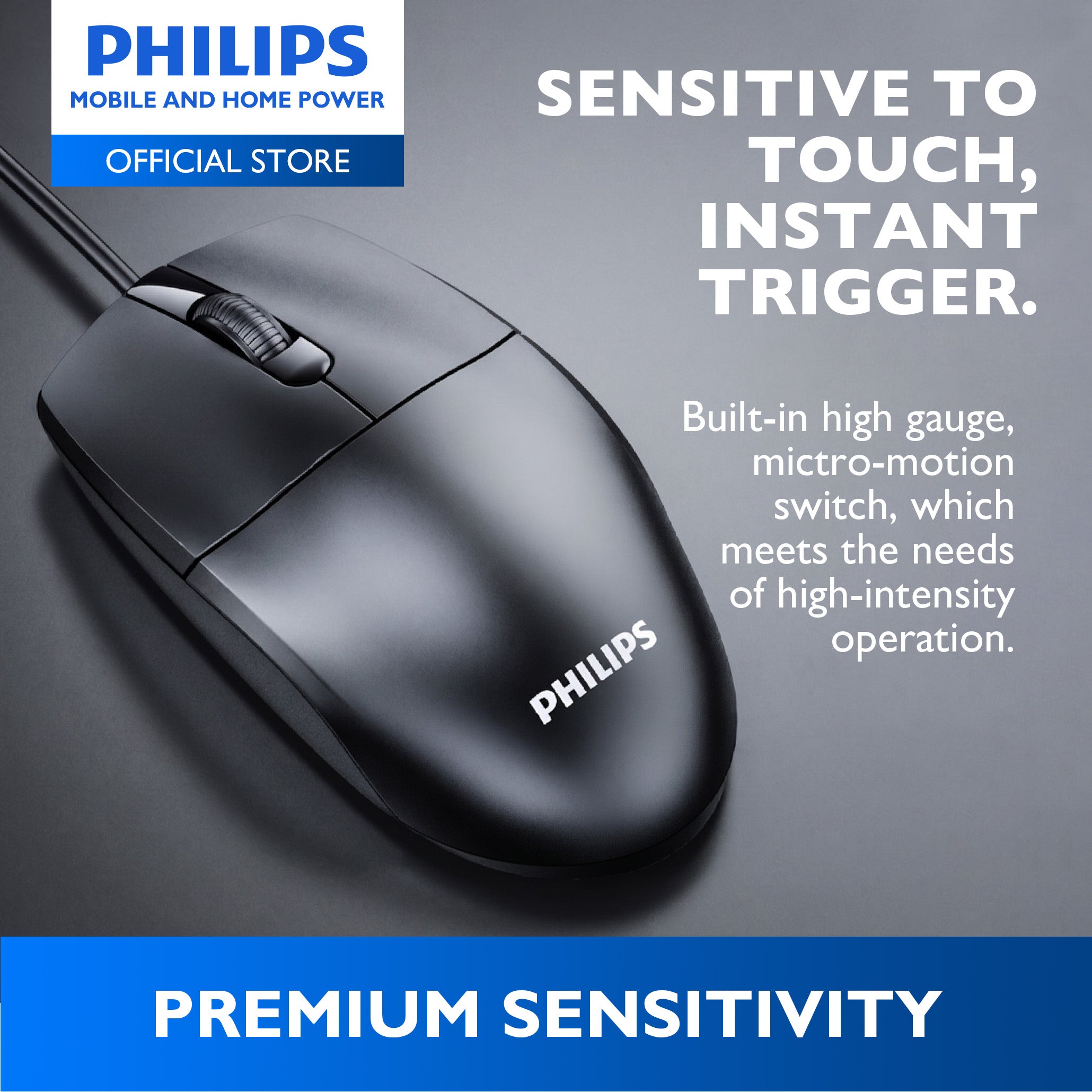 Philips Wired Mouse 2000 Series 1200 DPI, Optical Sensor, Plug & Play Office & Home Use