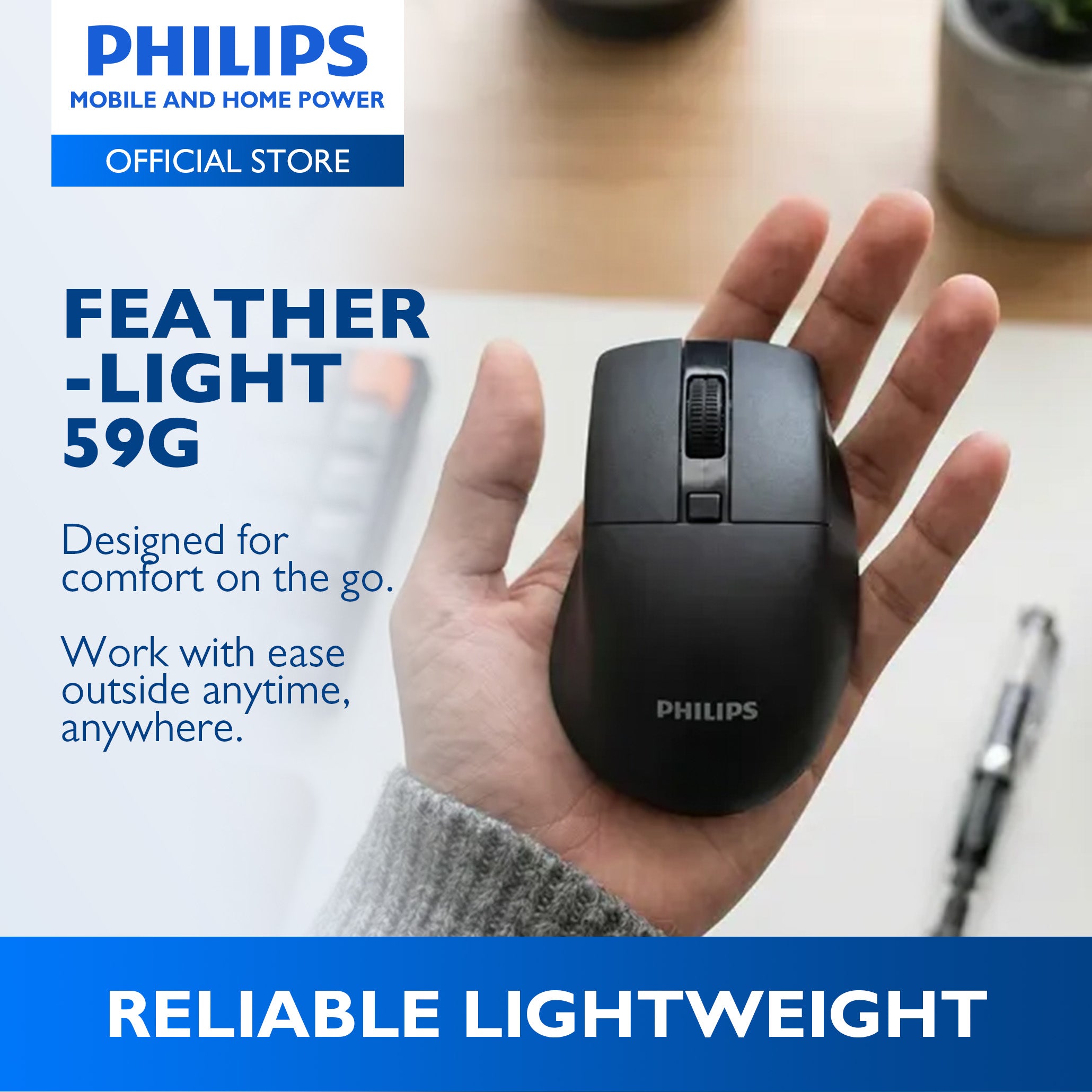 Philips Black Wireless Mouse 5000 Series Dual Mode 2.4G Bluetooth, Silent Click, 1600 DPI Ergonomic