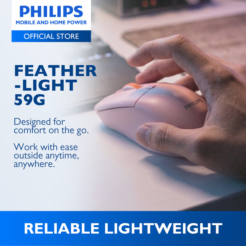 Philips Pink Wireless Mouse 5000 Series Dual Mode 2.4G Bluetooth, Silent Click, 1600 DPI Ergonomic