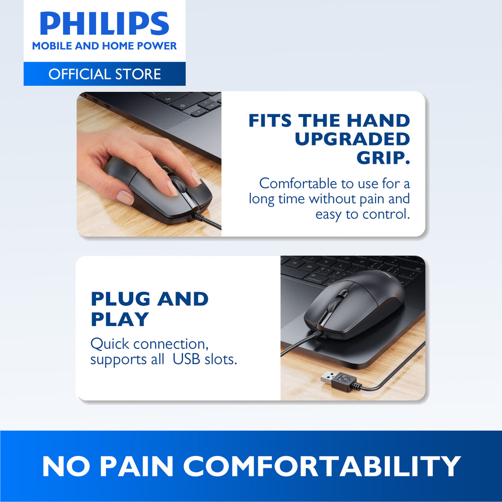 Philips Wired Mouse 2000 Series 1200 DPI, Optical Sensor, Plug & Play Office & Home Use