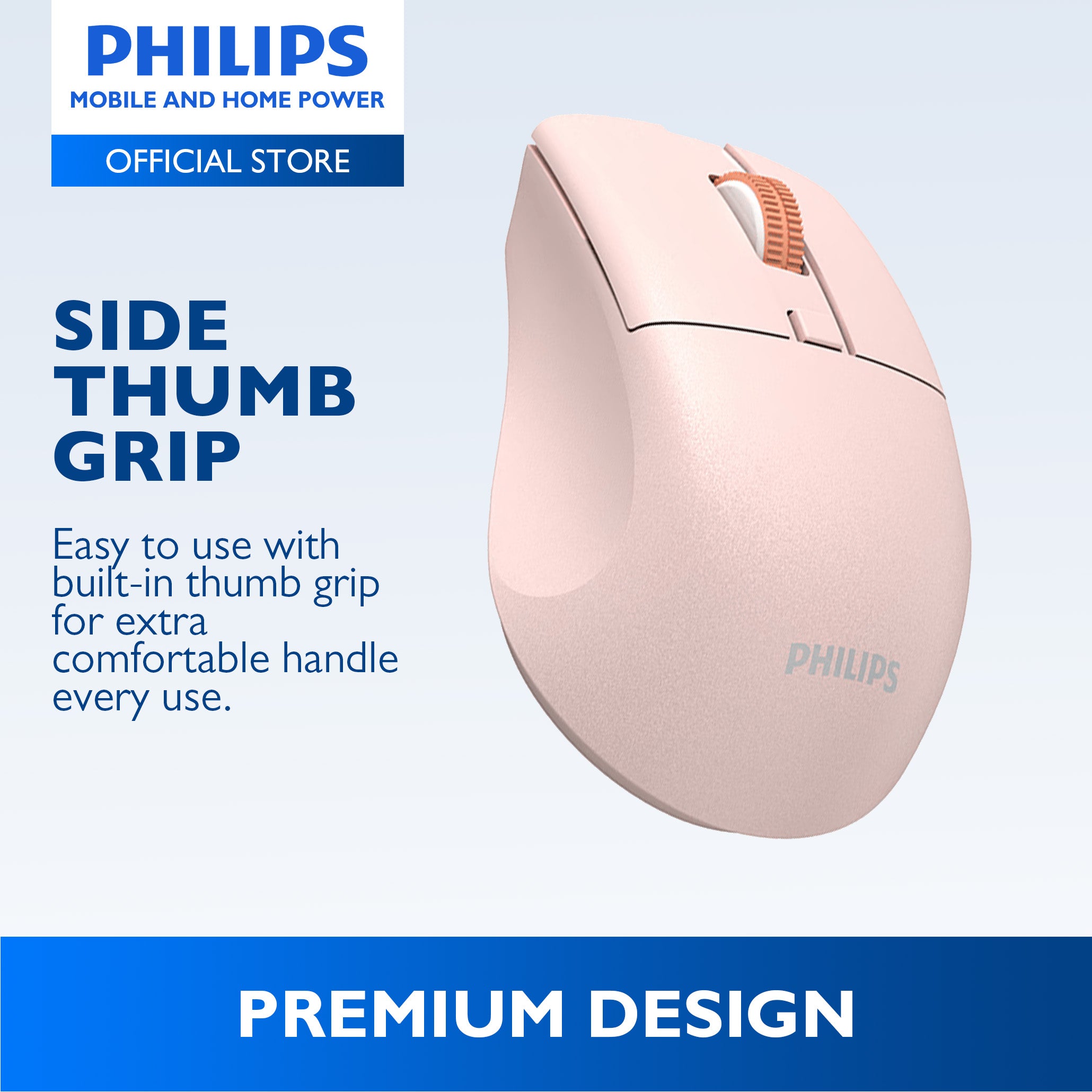 Philips Pink Wireless Mouse 5000 Series Dual Mode 2.4G Bluetooth, Silent Click, 1600 DPI Ergonomic
