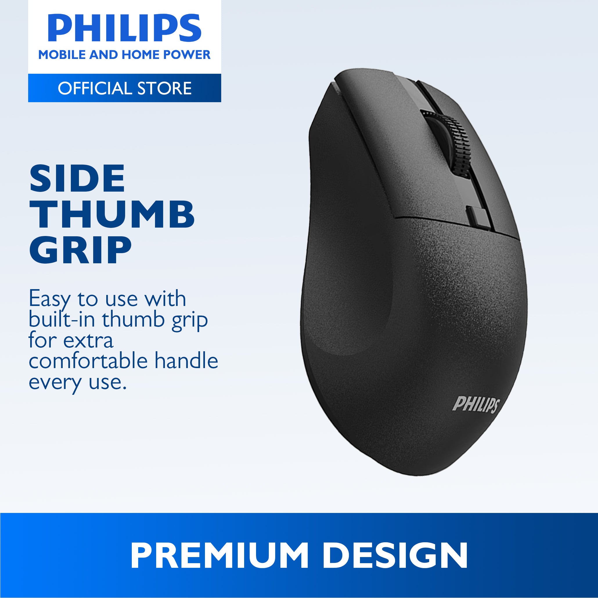 Philips Black Wireless Mouse 5000 Series Dual Mode 2.4G Bluetooth, Silent Click, 1600 DPI Ergonomic