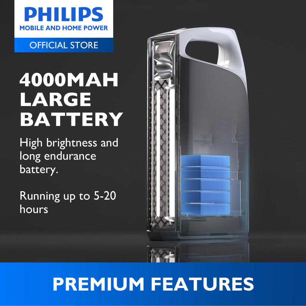 Philips Rechargeable Portable Flashlight Multiple Modes Up to 300mins Light with RGB High Lumen 10W 4000mAh 5-20hrs Camping Flashlight Emergency Light