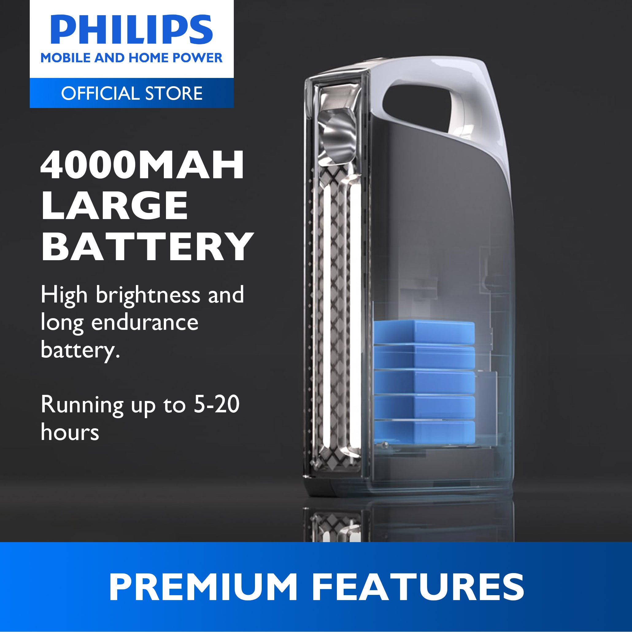 Philips Rechargeable Portable Flashlight Multiple Modes Up to 300mins Light with RGB High Lumen 10W 4000mAh 5-20hrs Camping Flashlight Emergency Light