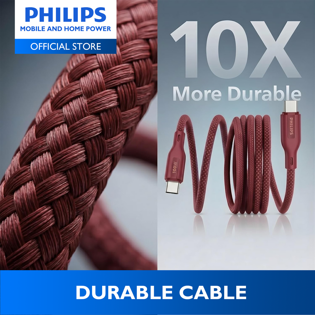 Philips Red PD 100W 1m USB-C to USB-C Magnetic Nylon Braided Cable Fast Charging Cord