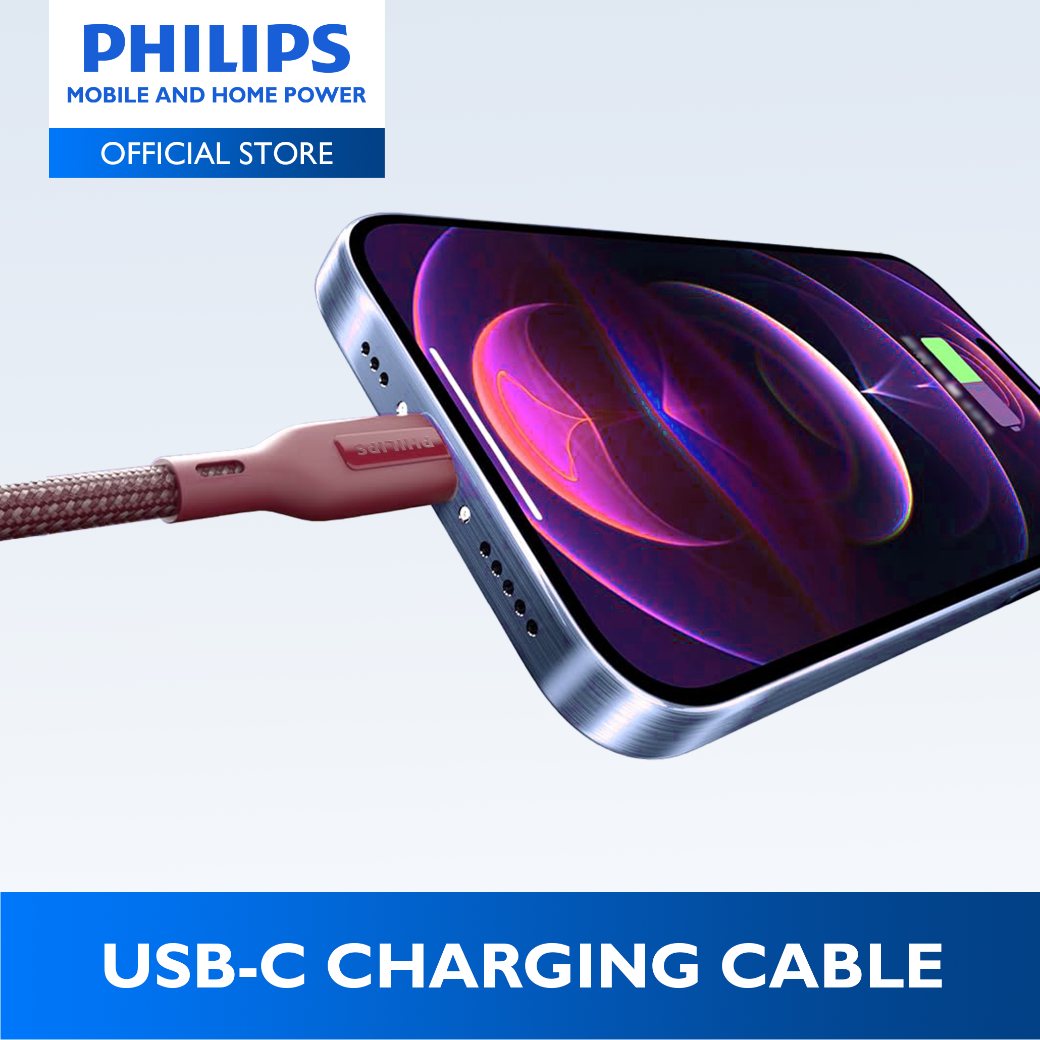Philips Red PD 100W 1m USB-C to USB-C Magnetic Nylon Braided Cable Fast Charging Cord